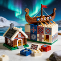 Nordic Landscape and Viking Ship House Building Block Set