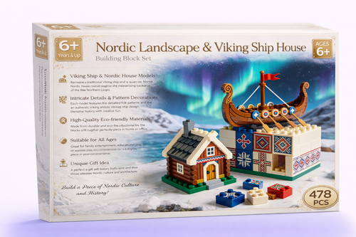 Nordic Landscape and Viking Ship House Building Block Set